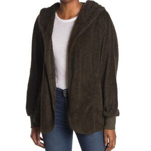 NWT Forgotten Grace by Nordstrom Faux Shearling Hooded Front Cardigan Green M
